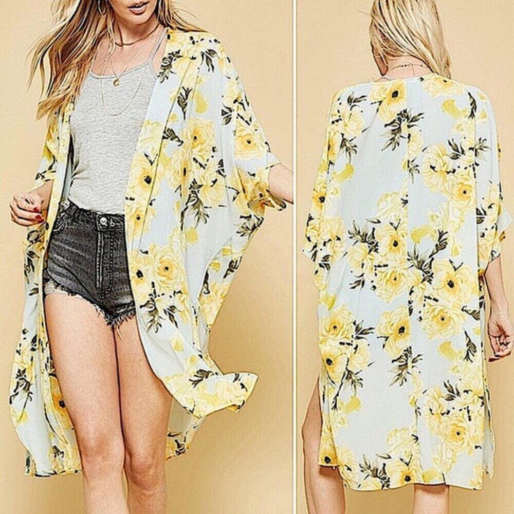 Promesa Floral Midi Longline Kimono Oversized Small